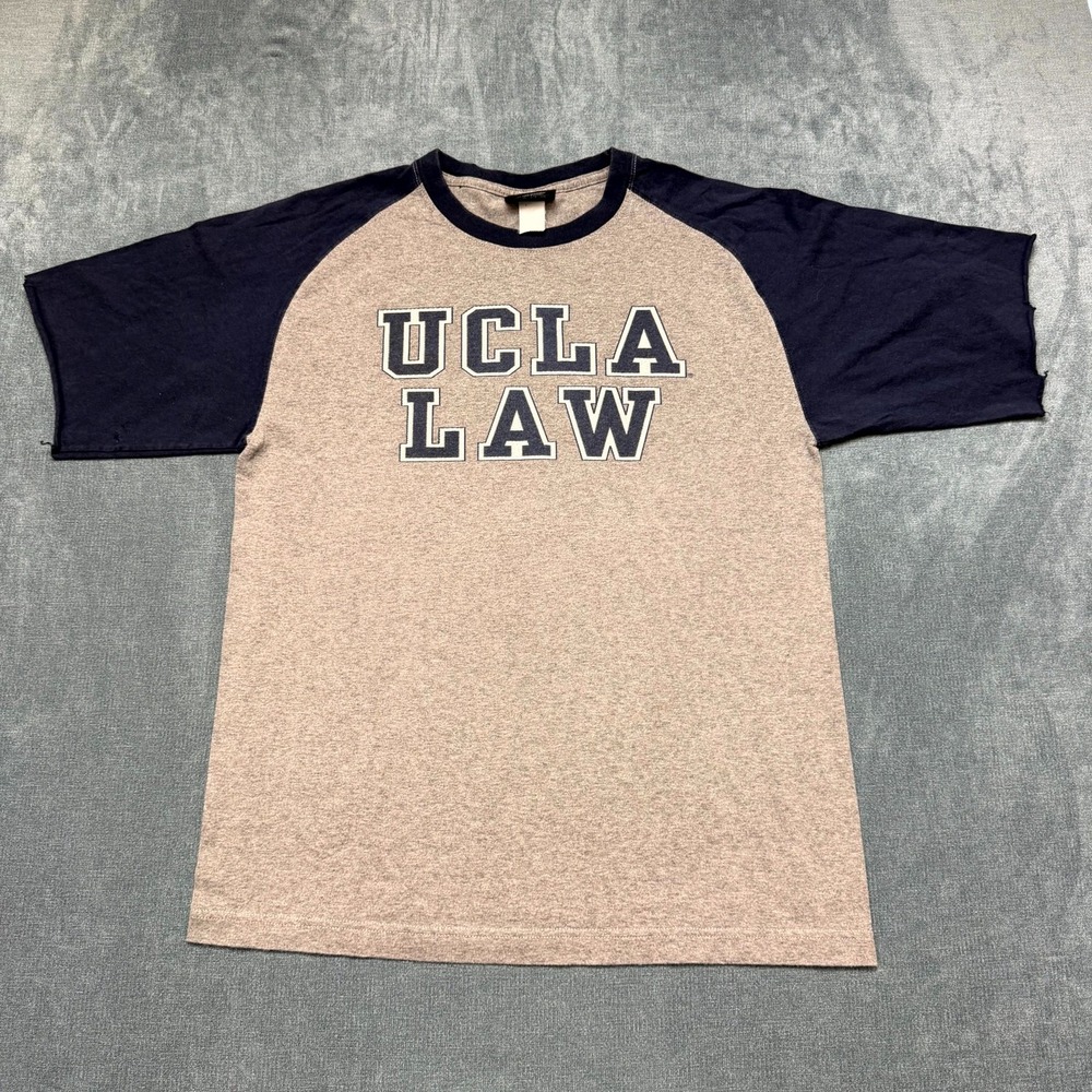 JanSport UCLA LAW Baseball T Shirt Mens Medium Gray Navy Logo Raglan Sleeve